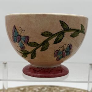 Sanyo Birds and The Bees Footed Bowl Butterflies By Sue Lipkin Pink Purple Blue